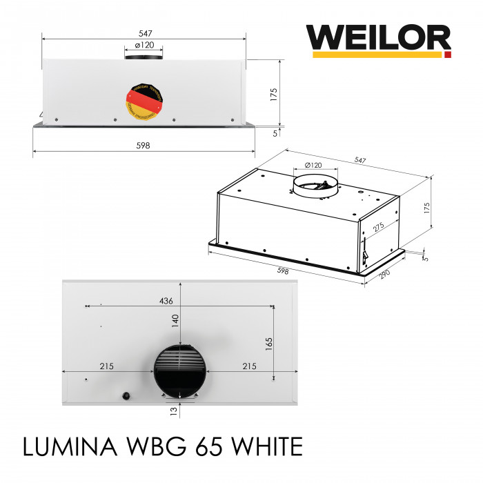 Вытяжка полновстраиваемая WEILOR LUMINA WBG 65 WHITE