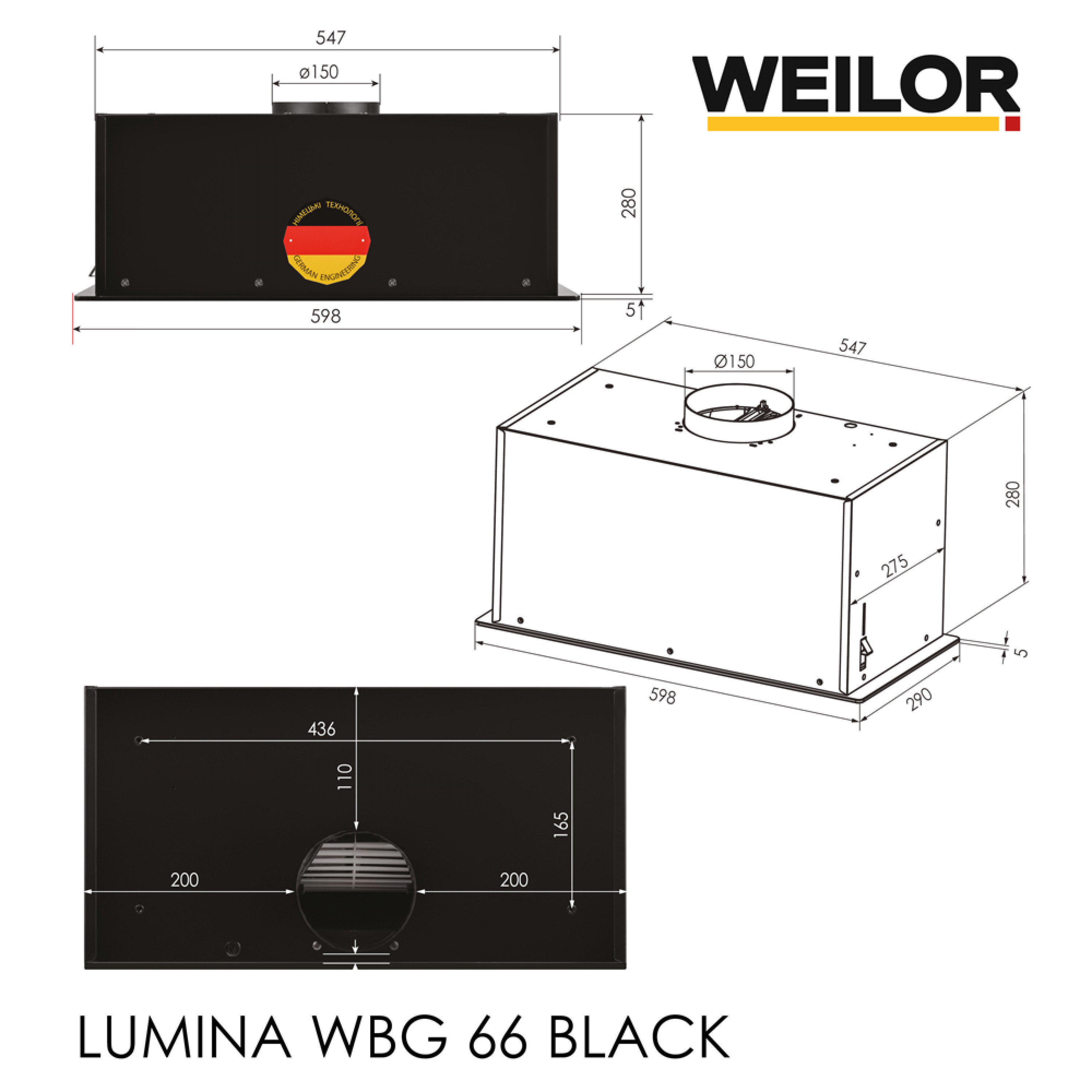 Витяжка повновбудована WEILOR LUMINA WBG 66 BLACK - зображення 18