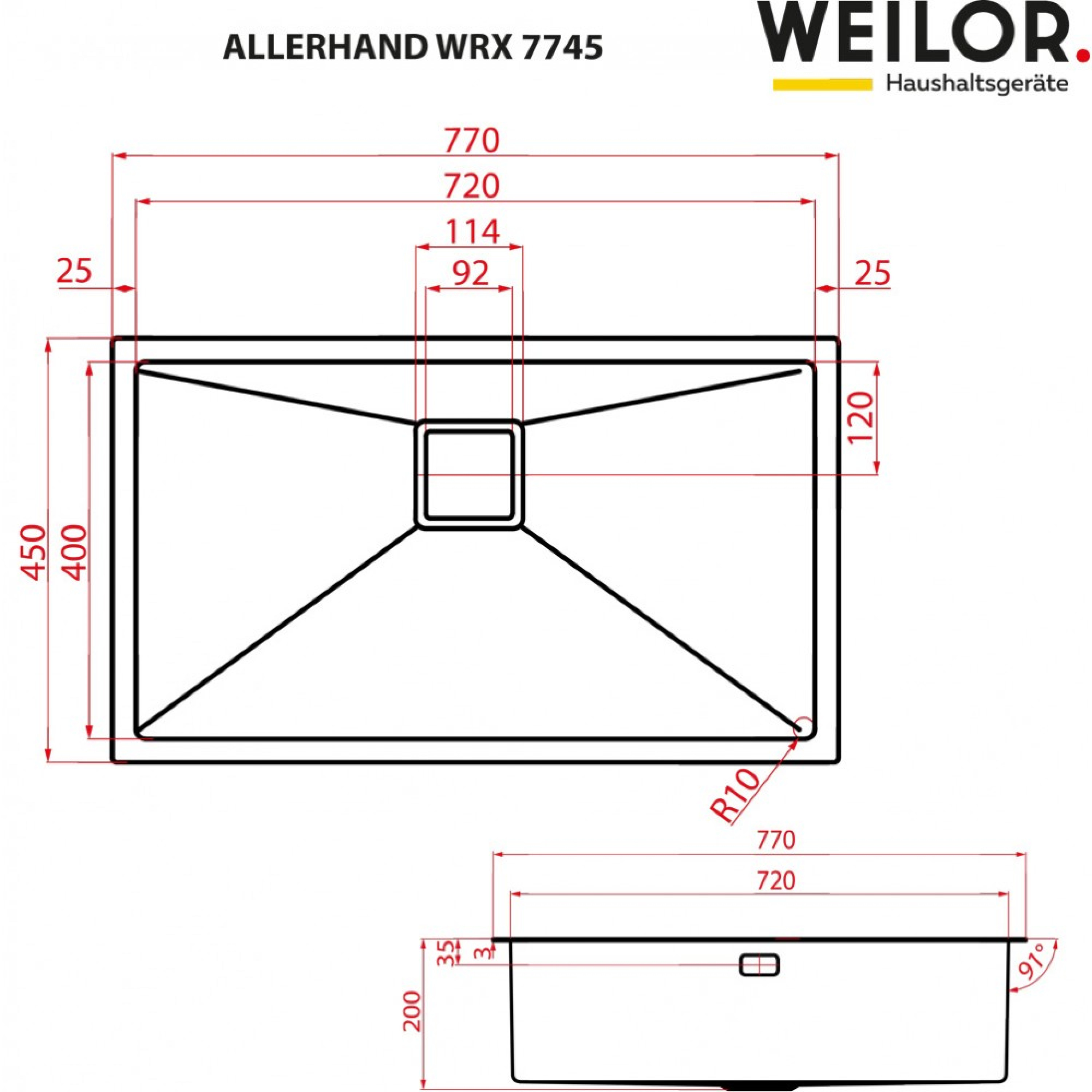 Мийка кухонна нержавіюча сталь WEILOR ALLERHAND WRX 7745 - зображення 9