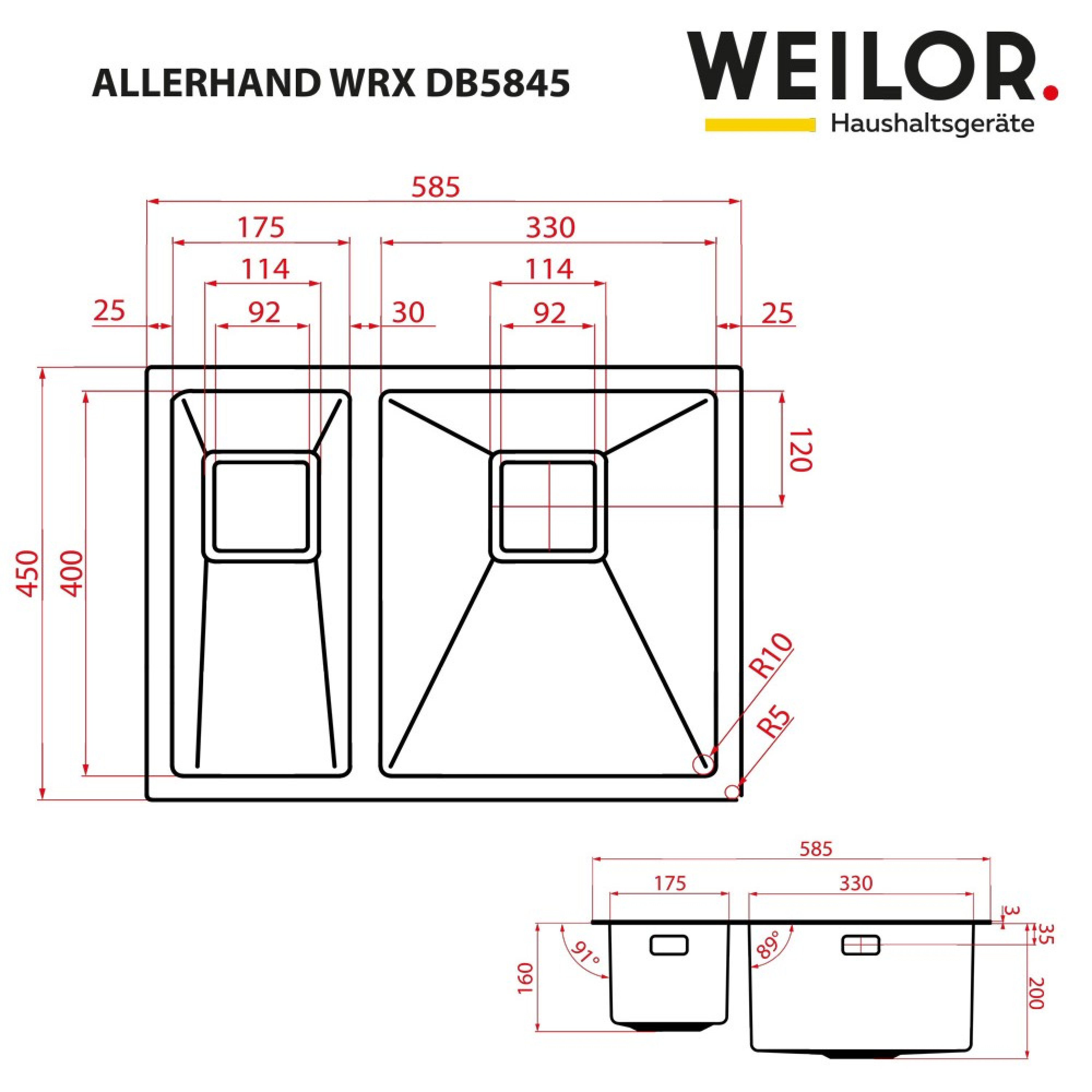 Мийка кухонна нержавіюча сталь WEILOR ALLERHAND WRX DB5845 - зображення 12
