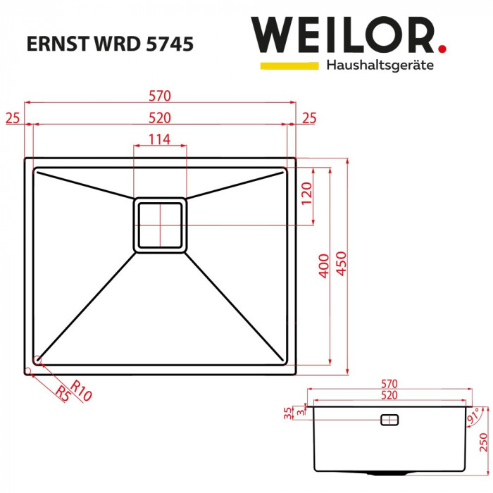 Мойка кухонная нержавеющая сталь WEILOR ERNST WRD 5745