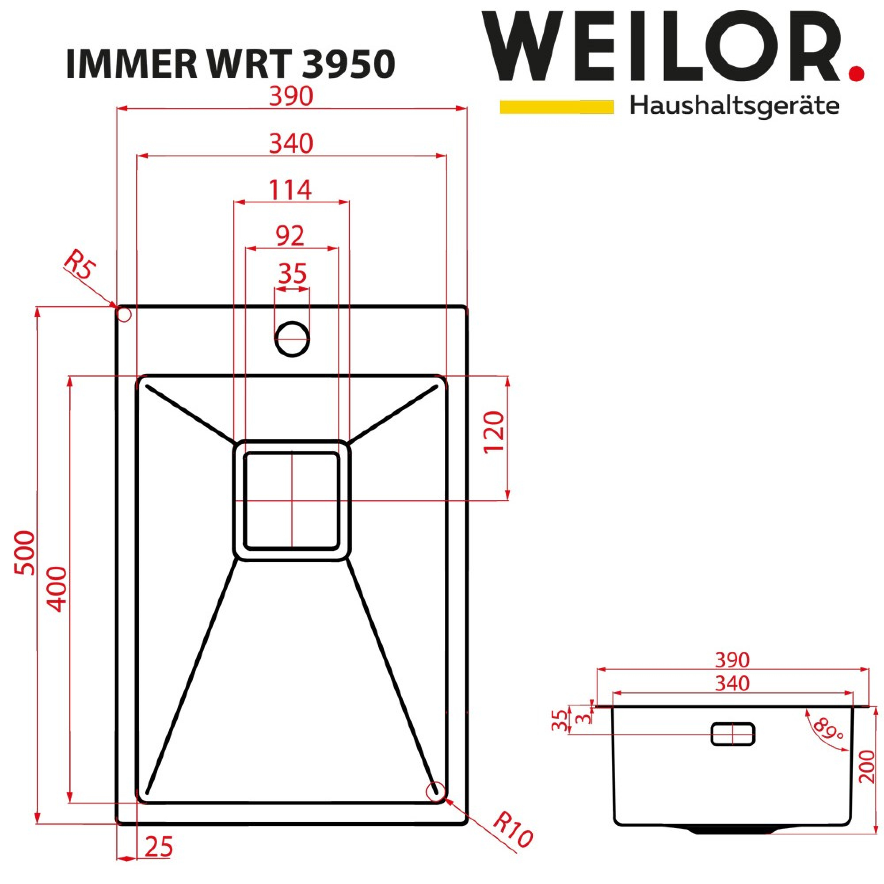 Мийка кухонна нержавіюча сталь WEILOR IMMER WRT 3950 - зображення 8