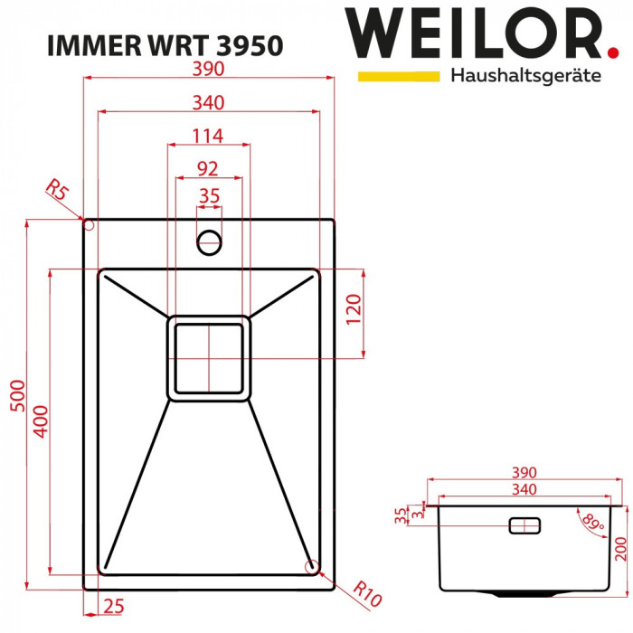 Мийка кухонна нержавіюча сталь WEILOR IMMER WRT 3950
