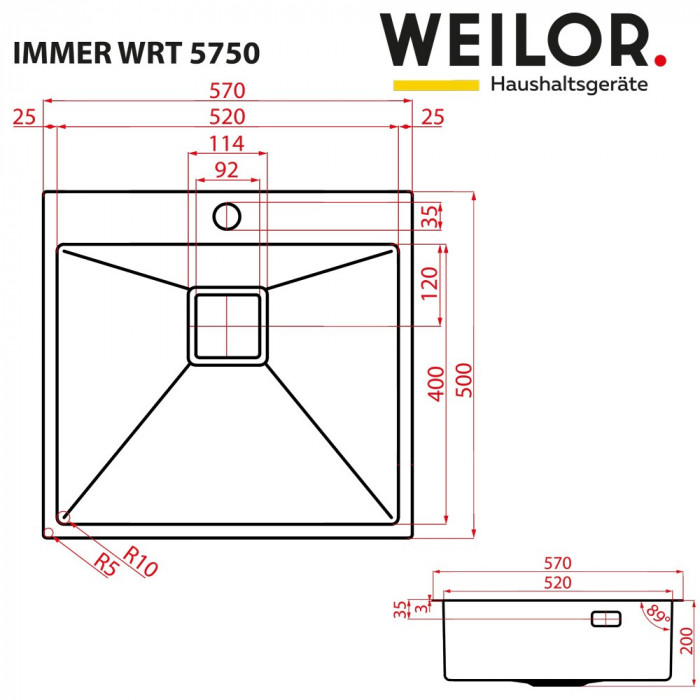 Мийка кухонна нержавіюча сталь WEILOR IMMER WRT 5750