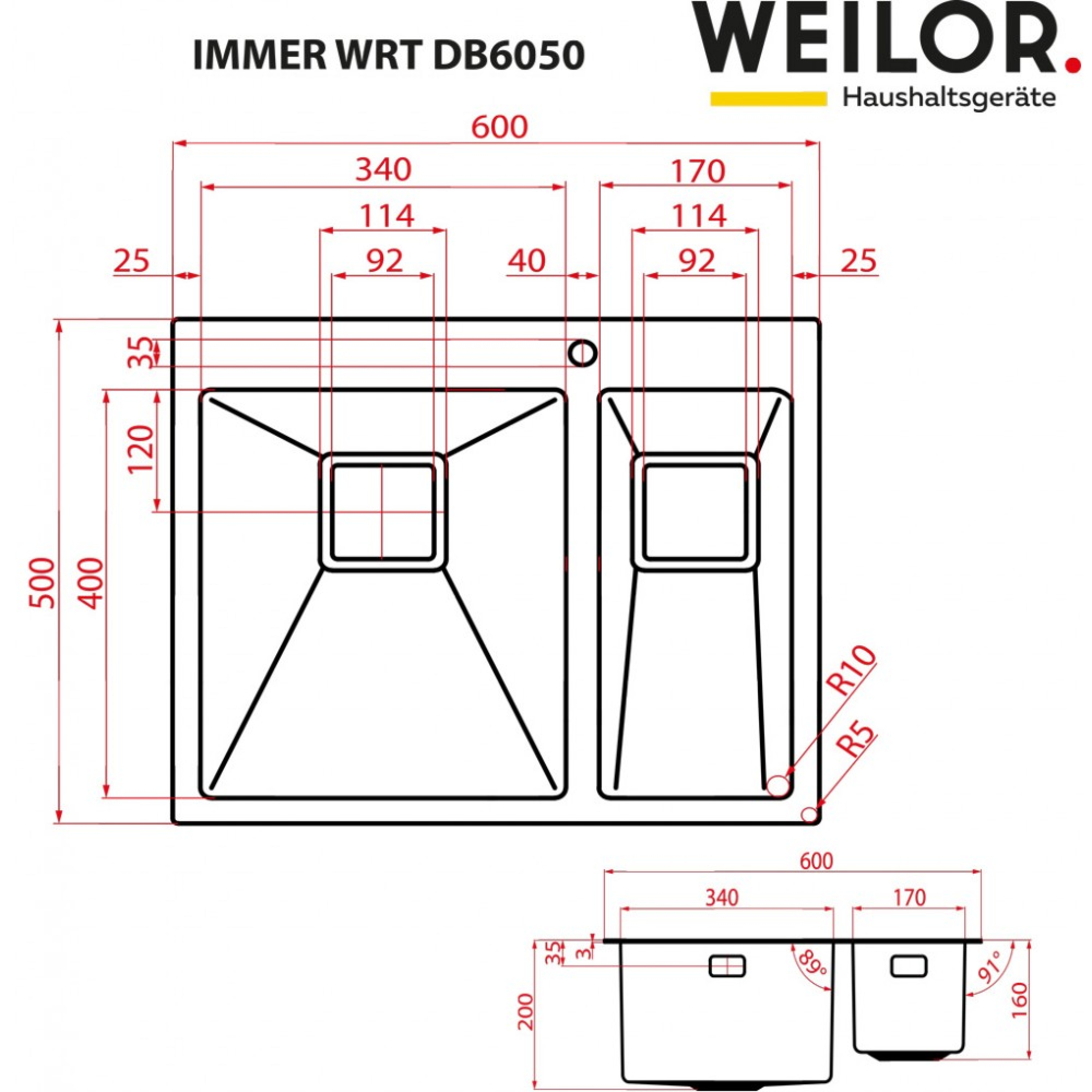 Мийка кухонна нержавіюча сталь WEILOR IMMER WRT DB6050 - зображення 9