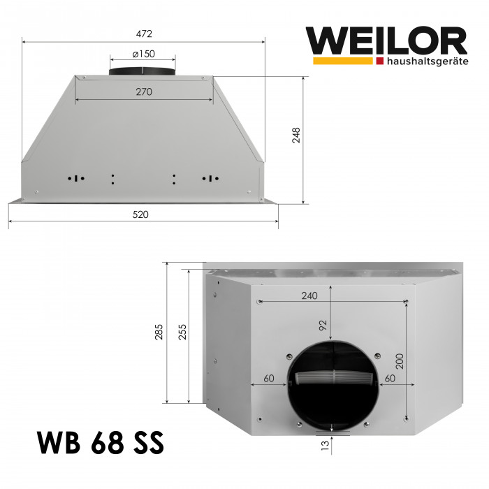 Вытяжка полновстраиваемая Weilor WB 68 SS