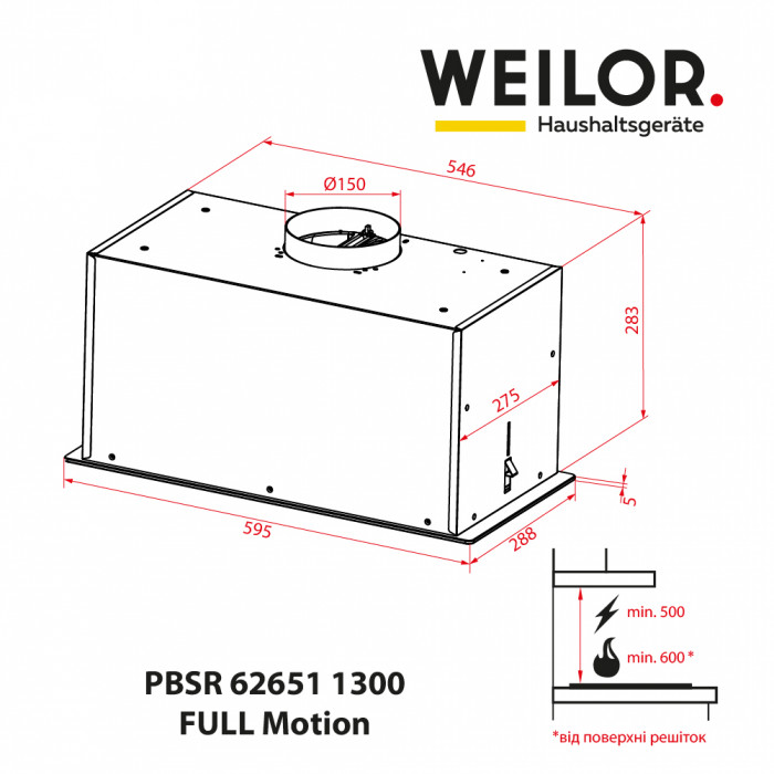 Вытяжка полновстраиваемая WEILOR PBSR 62651 BG 1300 FULL Motion