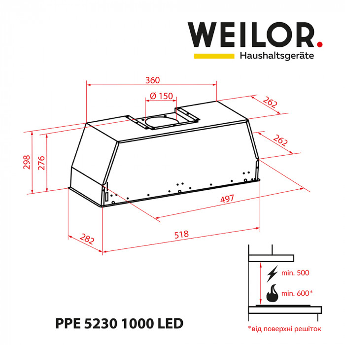 Вытяжка полновстраиваемая WEILOR PPE 5230 SS 1000 LED
