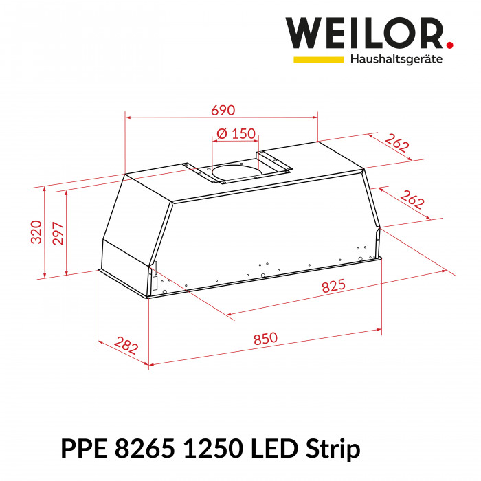Вытяжка полновстраиваемая WEILOR PPE 8265 SS 1250 LED Strip