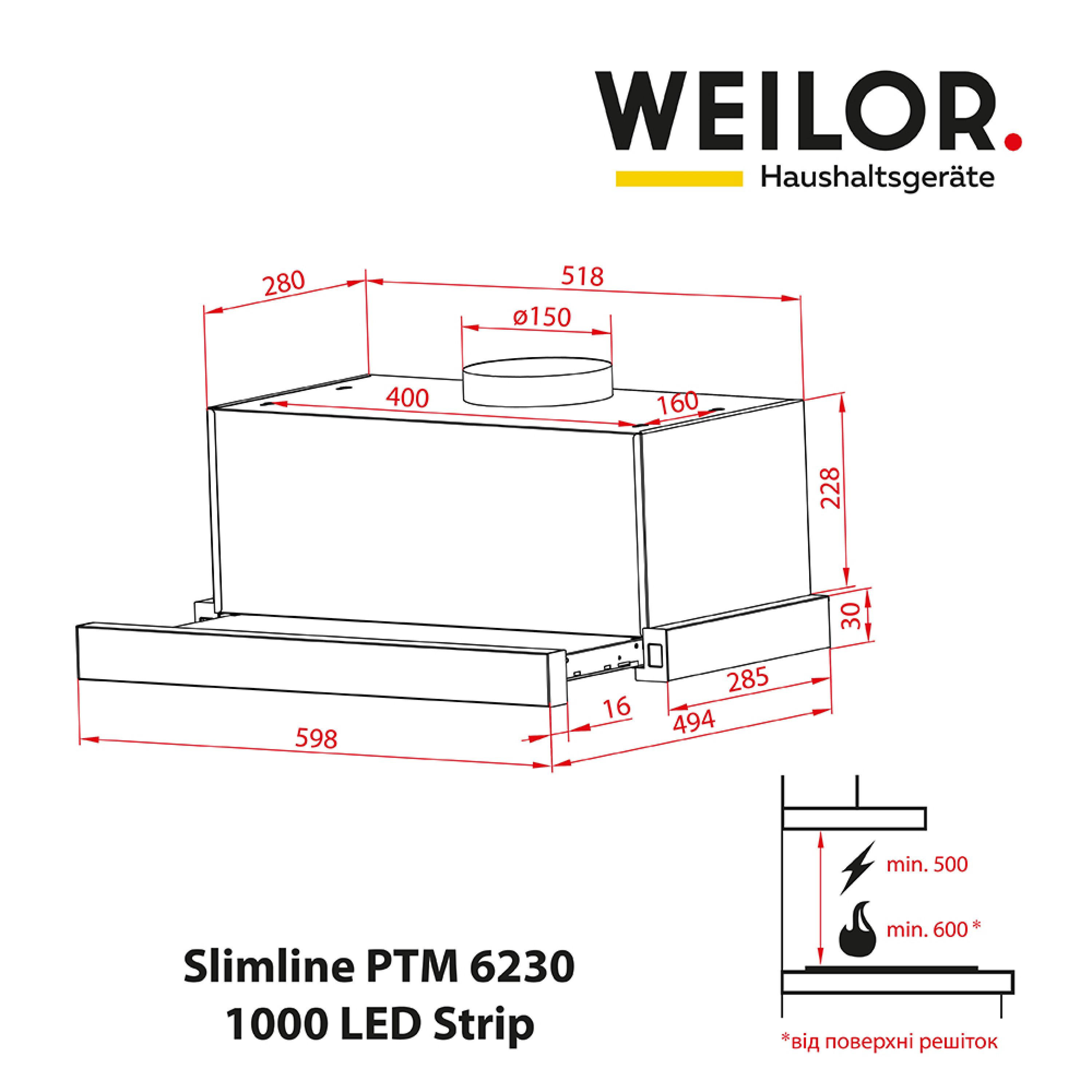Витяжка телескопічна WEILOR Slimline PTM 6230 SS 1000 LED Strip - зображення 11