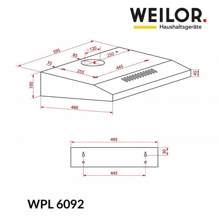 Вытяжка плоская WEILOR WPL 6092 FBL