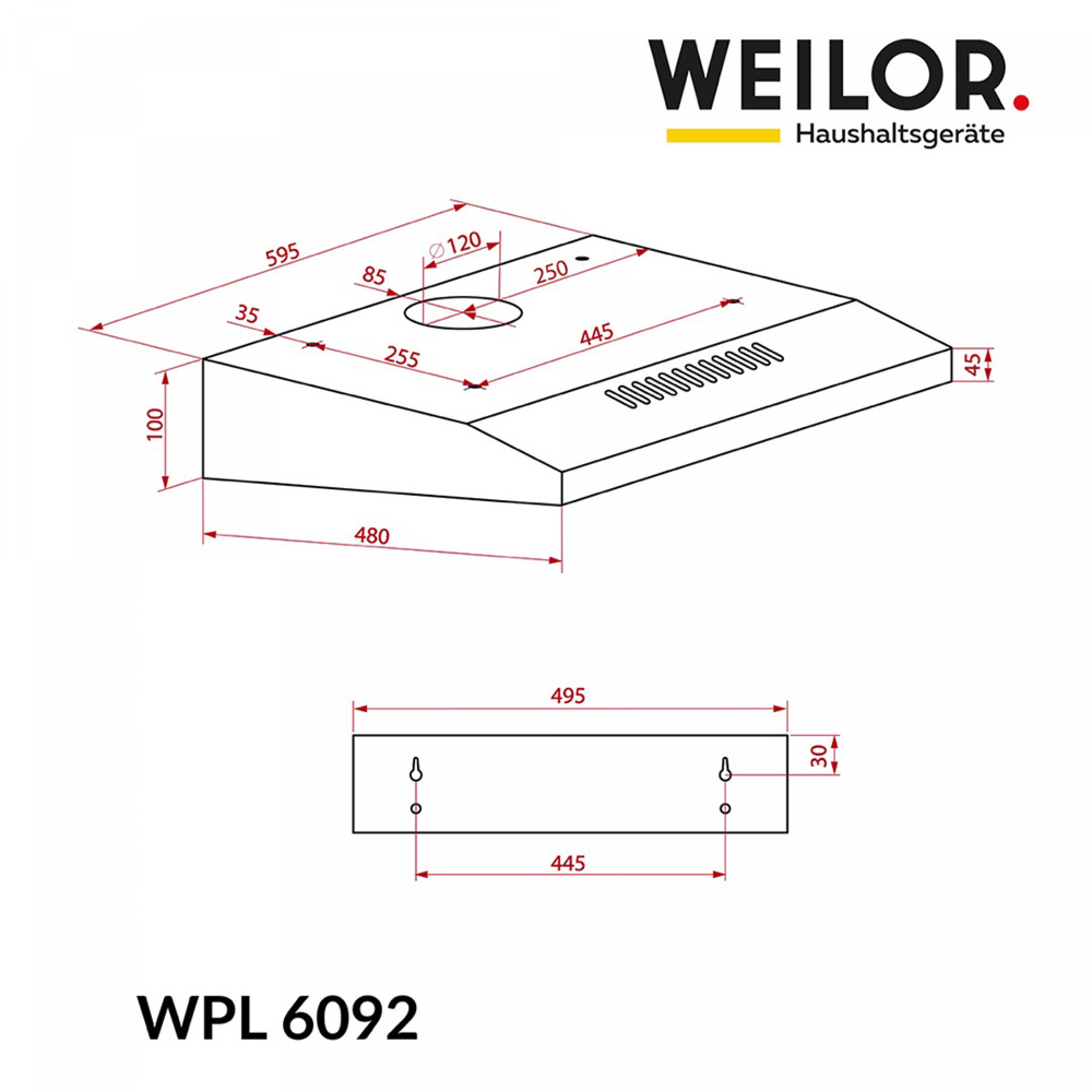 Витяжка плоска WEILOR WPL 6092 WH - зображення 9