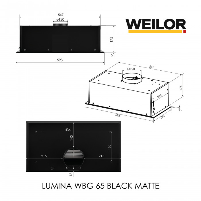 Витяжка повновбудована WEILOR LUMINA WBG 65 BLACK MATTE