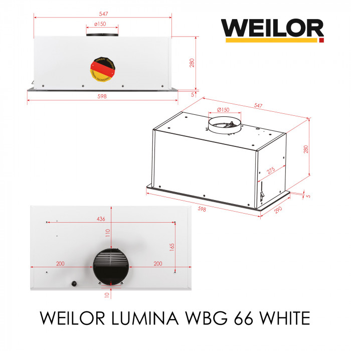 Витяжка повновбудована WEILOR LUMINA WBG 66 WHITE