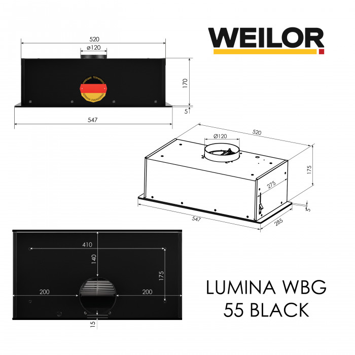 Вытяжка полновстраиваемая WEILOR LUNA WBG 55 BLACK