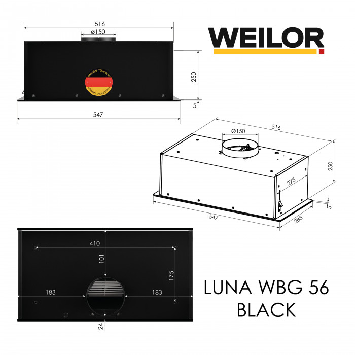 Вытяжка полновстраиваемая WEILOR LUNA WBG 56 BLACK