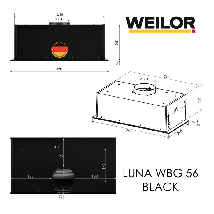 Вытяжка полновстраиваемая WEILOR LUNA WBG 56 BLACK