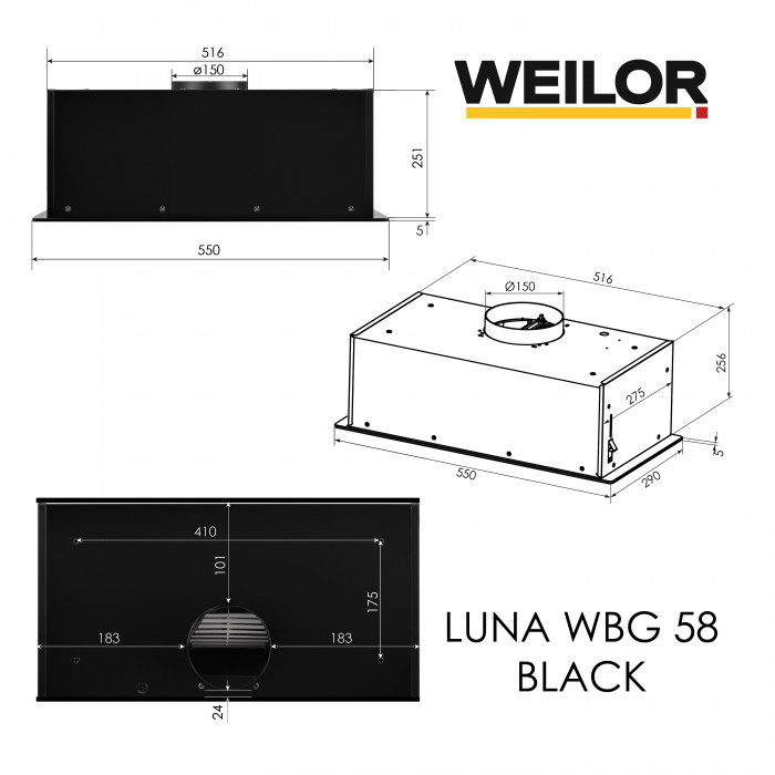 Витяжка повновбудована WEILOR LUNA WBG 58 BLACK