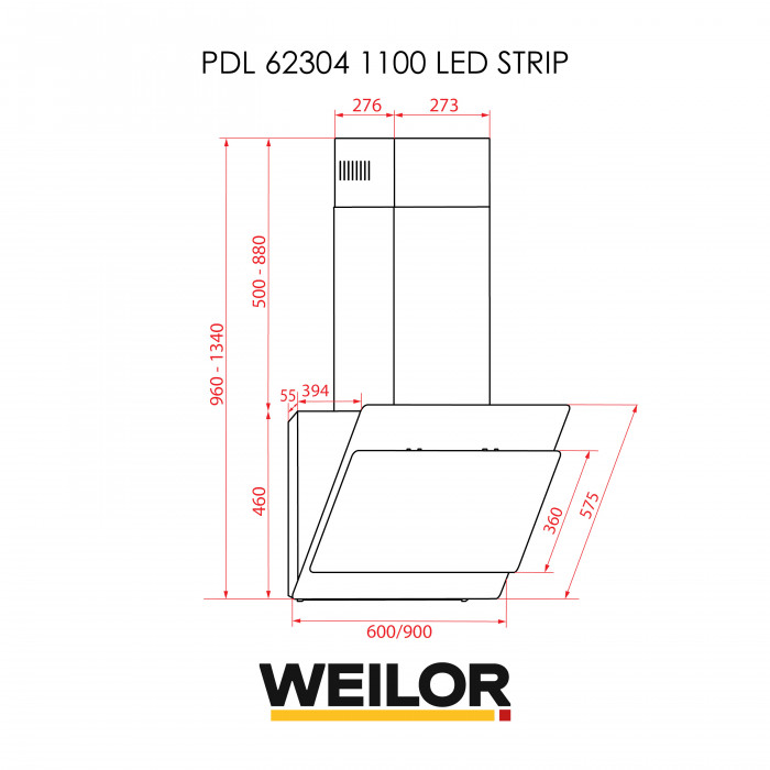 Витяжка декоративна похила WEILOR PDL 62304 BL 1100 LED Strip