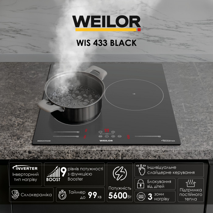 Поверхня індукційна WEILOR WIS 433 BLACK