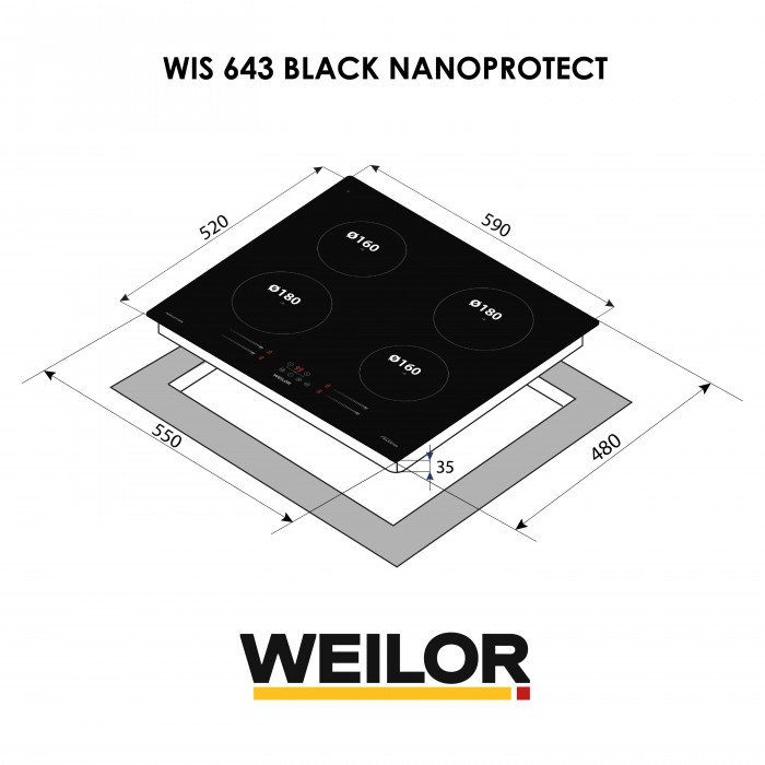 Поверхня індукційна WEILOR WIS 643 BLACK NanoProtect