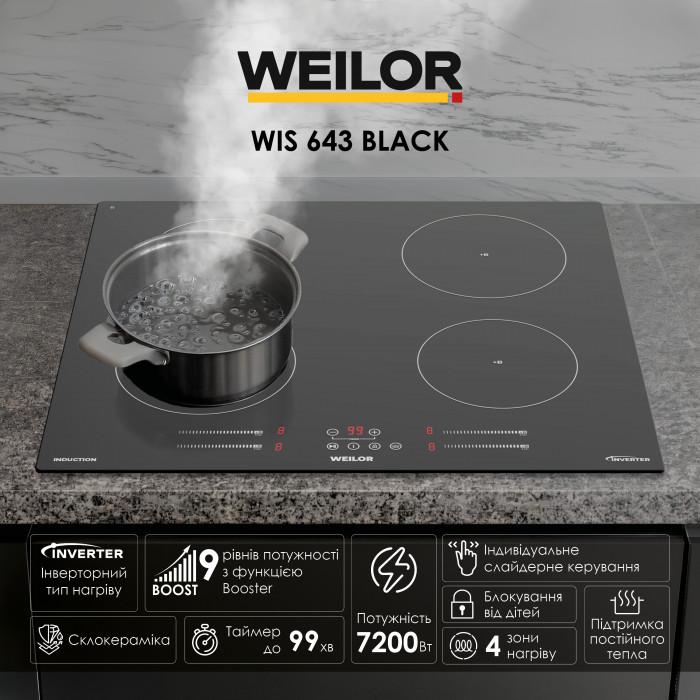 Поверхня індукційна WEILOR WIS 643 BLACK